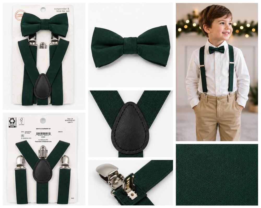 Kids Dark Green Bow Tie & Suspender Set – New with Tags